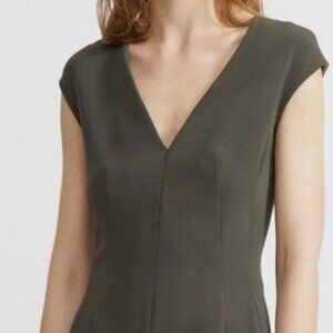 Theory Admiral Crepe Cap-Sleeve Pleated Dress Green Slate Size 10
